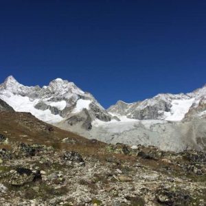 A range of snowcapped mountains