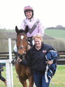 Sam Jukes and Iberico after winning the Mixed Open Race at Barbury